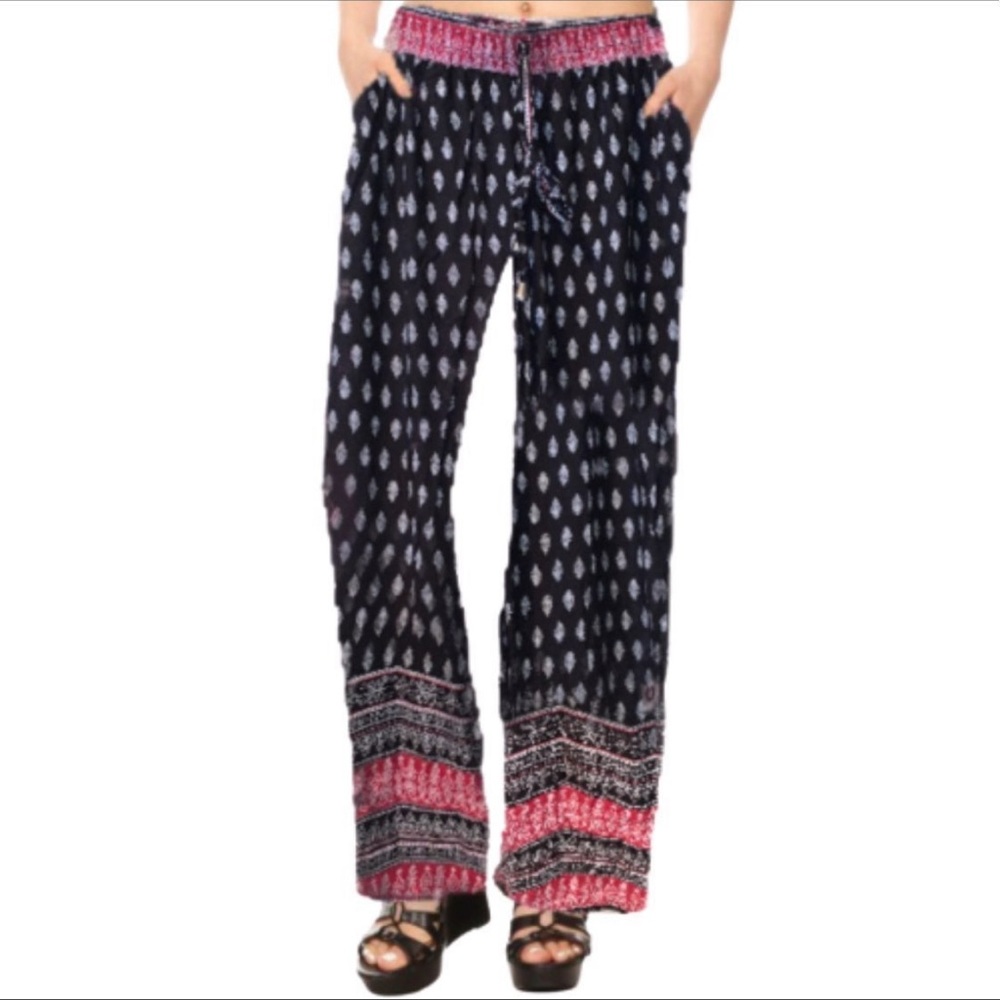 Women's Navy and Pink Patterned Pants